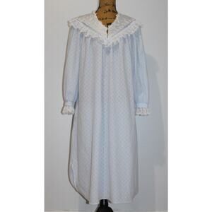 VTG Vandemere Blue Fleece Cottagecore Satin Lace Bodice Nightgown Women’s M